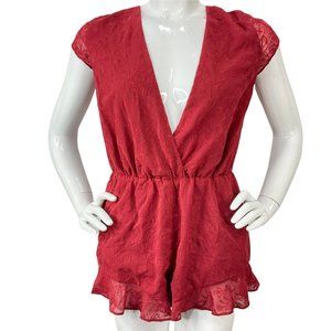 Lovers + Friends Romper Womens Sz S Red Hey Babe Ruffle Lined Lace Back Nwt $162